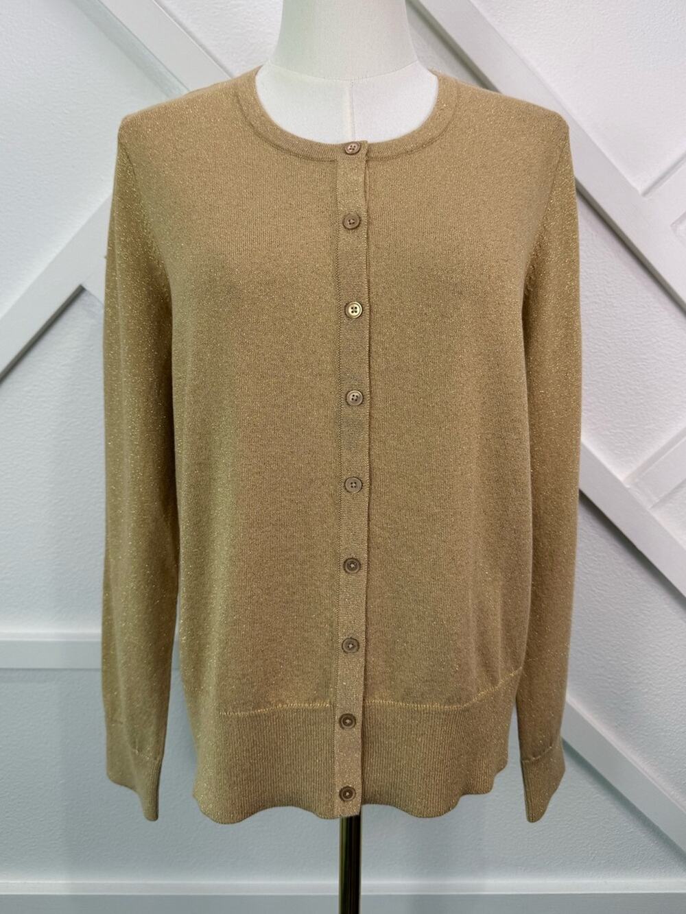 Talbots Metallic Charming Cardigan Gold Sparkle Glitter Size Medium